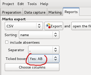 Screenshot for CSV export ticked boxes option